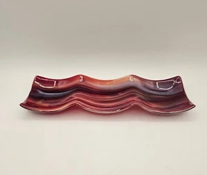Handcrafted Fused Art Glass Tray Sauce Dish 3 Compartments Stunning Agate Design - Picture 1 of 19