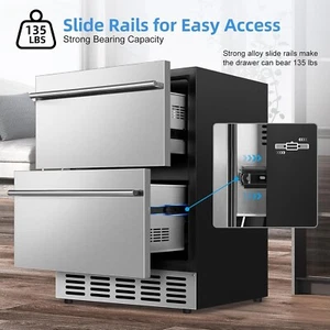 24 Inch Beverage Fridge Under Counter 2 Drawer Outdoor Coolers for Patio 180 Can - Picture 1 of 8