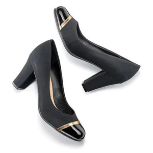 Ladies Work or Evening Heels - Black Suede with Black Patent Leather Toe - Sz. 7 - Picture 1 of 1