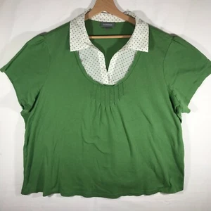 Essentials Women's 3X Green Contrast Short Sleeve Blouse - Picture 1 of 10