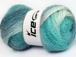 4-Skein Lot Mohair Pastel Yarn Fine 4x100g/500m Turquoise Shades - Picture 1 of 4
