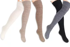 Warme Overknee Kniestrümpfe gestrickt Zopfmuster mit Wolle viele Farben - Bild 1 von 11