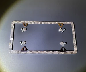 4 Hole White Diamond Crystal Metal License Plate Frames Made with Swarovski - Picture 1 of 8