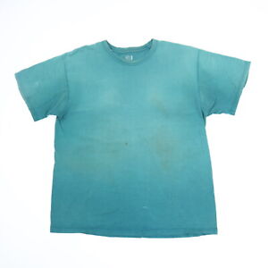 Fruit of the Loom Plain Blank Tee T-Shirt Sun Faded Green Paint Distressed L