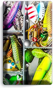 FISHING TACKLE FISH LURE FISHERMAN GEAR BOX LIGHT DIMMER CABLE PLATES ROOM DECOR - Picture 1 of 1