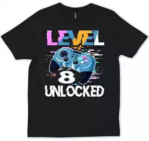 Level 8 8th Birthday Gamer Boy Video Game 8 Year Old Retro Funny Gift T-Shirt - Picture 1 of 4