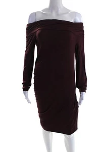 Krisa Womens Jersey Knit Long Sleeve Off The Shoulder Bodycon Dress Wine Size L - Picture 1 of 6