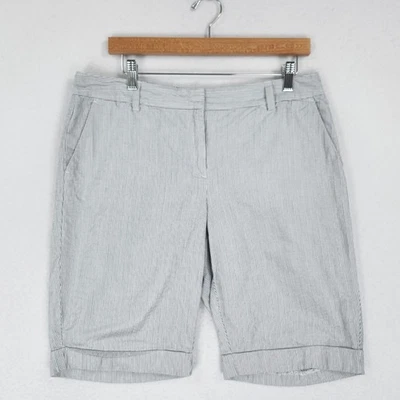 Ann Taylor 短裤女式 10 灰色银色条纹平底前曲线百慕大中腰 — 第 1/4 张图片