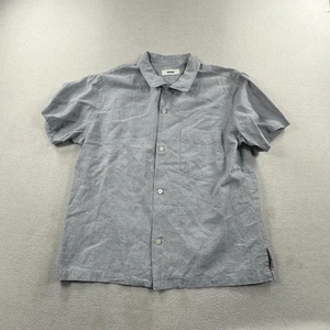Buck Mason Hemd Herren XL Grau Kurzarm Knopfleiste Camp Kragen Crop - Bild 1 von 9