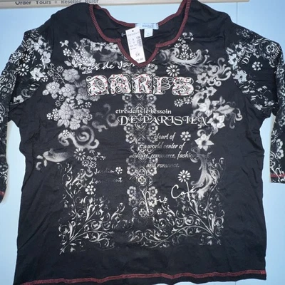 Blusa para mujer Dress Barn adornada 3X Plus negra manga 3/4 PARÍS NUEVA NUEVA CON ETIQUETAS Foto 1 de 4