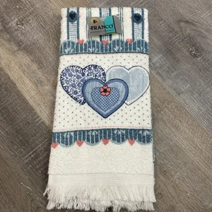 Toalla de mano de cocina vintage Cannon Franco clásica country corazones azules bordados - Imagen 1 de 7