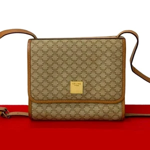 CELINE Macadam Pattern Logo Metal Reversible Shoulder Bag leather PVC Brown ... - Picture 1 of 10