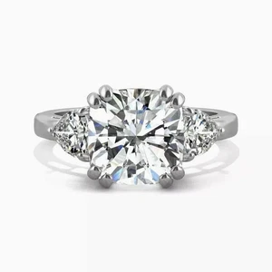 3CT VVS1 Cushion Cut 3 Stone Moissanite Engagement Ring 14K White Gold Plated - Picture 1 of 11