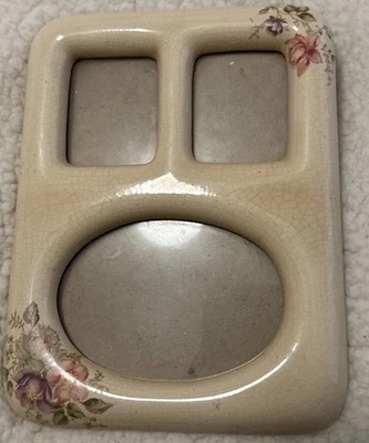 Marco floral de cerámica antiguo de 3 fotos, marco de cerámica de California Co Crackle años 80’s Foto 1 de 4