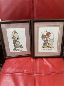 2 Vintage Precious Moments Counted Cross Stitch Framed Matted - Picture 1 of 8