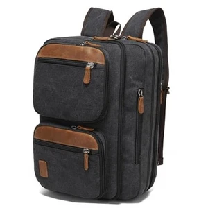 3 In 1 Messenger Bag for Men: 18.5'' Canvas Mens Laptop Computer Brown Black - Picture 1 of 7