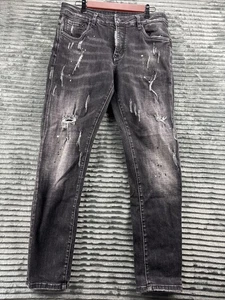 Dsquared2 Jeans Mens 34 Black Distressed Thrashed Streetwear Skinny Taper Leg - Picture 1 of 23