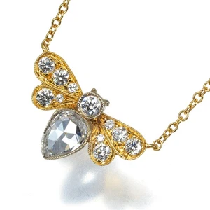 Rare Auth Tiffany&Co. Necklace Rose-cut Diamond Garden Bee 18K YG/WG - Picture 1 of 7