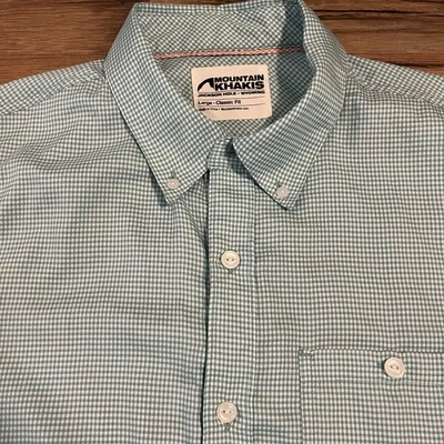 Mountain Khakis Button Down Shirt Mens XL  Aqua Check Performance Zip Pocket - Image 1 of 4