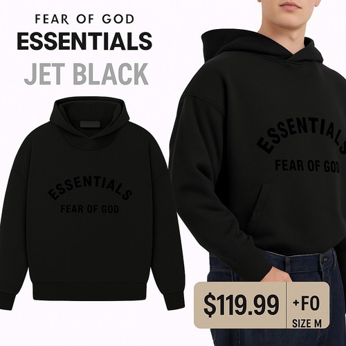 Felpa con cappuccio Fear of God Essentials Jet Black M Felpa SSENSE Core FOG Nuova