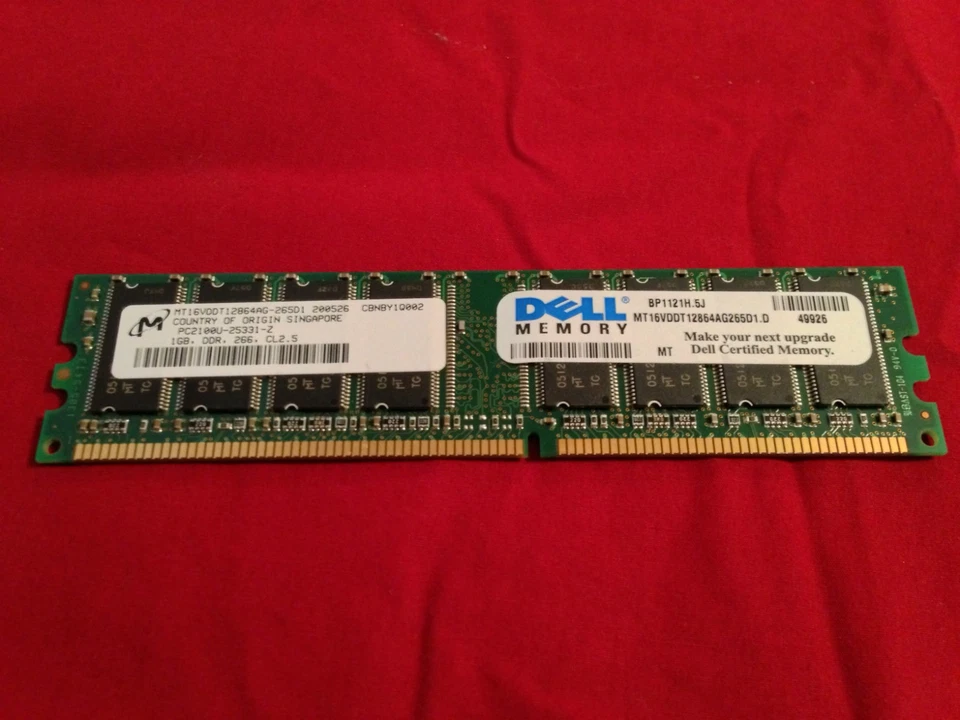 Dell Memory RAM PC2100U 1GB DDR 266 MT16VDDT12864AG-265D1 - Image 1 of 1