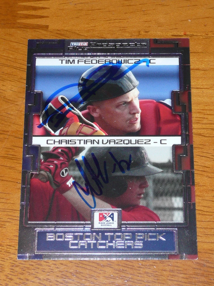 CHRISTIAN VAZQUEZ + TIM FEDEROWICZ Signed 2008 TriStar Rookie AUTO Red Sox Card - Image 1 of 1