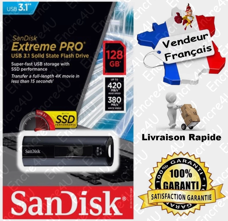 Clé USB 3.1 128 Go SANDISK Extreme PRO : R420 W380 MB/s - Existe aussi en 256 Gb - Photo 1/1
