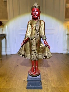 Exquisite 19th Century Wooden Mandalay-Style Burmese Standing Buddha - Picture 1 of 9