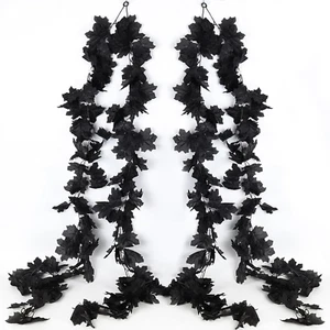 4PCS Black Leaf Garland Halloween Artificial Hanging Fall Leave Maple Vines Fall - Picture 1 of 8