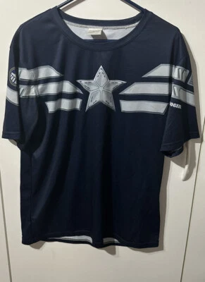 Captain America Youth XL Polyester Avengers Shirt Short Sleeve Blue with Logos - Image 1 of 4