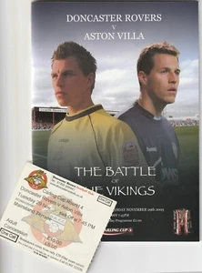 Doncaster Rovers v Aston Villa - Carling Cup - 2005 Programme + Match Ticket - Picture 1 of 2