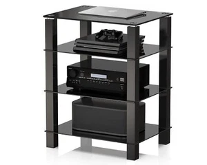 FITUEYES 4-Tier AV HiFi Rack Glass Component Stand Black for TV & Media Units - Picture 1 of 7