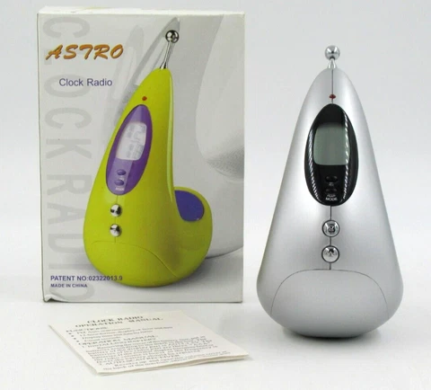 Retro Astro Battery Operated Clock Radio Silver Auto Scan with FM Receiver Cover