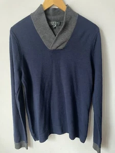 Rag & Bone Schalkragen 100% Wolle Colorblock Navy Grau Herren Pullover Gr. M - Bild 1 von 5