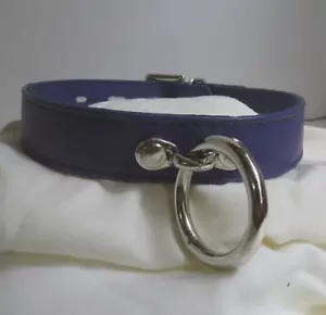 Leather Choker Collar D Post & O Ring 1" Wide Locking collar Purple Handcraft US - Picture 1 of 7