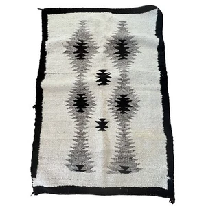 Vtg Handwoven Southwestern Rug Horse Blanket Black Gray & Beige Geometric Design - Picture 1 of 8