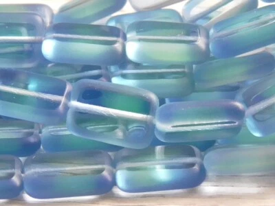 8 - 12X8mm CZECH PALEST BLUE GREEN MATTE EDGE TABLE CUT WINDOW RECTANGLE BEADS - Image 1 of 3