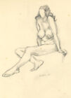 Harold Kopel ROI, Étude de vie nue féminine, pose assise 2 - 1958 Dessin de g...