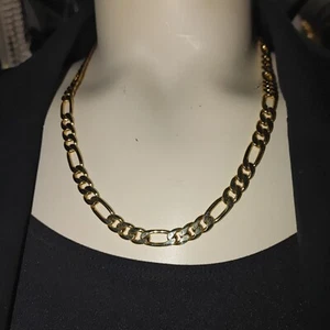 Collar de cadena Figaro enchapado en oro de 18 quilates para hombre 20 pulgadas broche de langosta cuarto de pulgada - Imagen 1 de 10