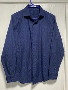 Tasso Elba Shirt Mens 14 14.5 S Small Blue Paisley Long Sleeve Button Up - Picture 1 of 5