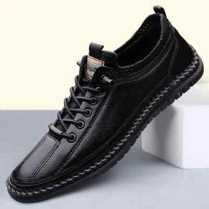 Men's Casual Genuine Leather Shoes Outdoor Soft Breathable Business Flat Sneaker - Picture 1 of 13
