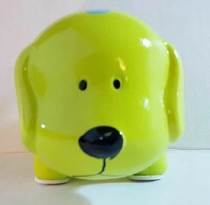 LIME GREEN MINI CERAMIC DOG PIGGY BANK LARGE SLOT COINS BILLS MONEY SAVE - Picture 1 of 4