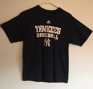 Yankees Baseball Boys Navy Blue Cotton Shirt Size 18 by “Go-Tee -Adidas” - Picture 1 of 5