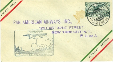 1929 PANAM FLIGHT COVER LINDBERGH #51 AAMC F8-4 MEXICO CITY TO BROWNSVILLE Cover