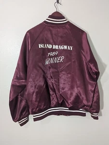VTG 1989 Island Dragway Winner Burgundy Button Satin Jacket Size XL - Picture 1 of 9