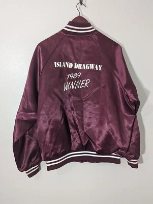 VTG 1989 Island Dragway Winner Burgundy Button Satin Jacket Size XL - Image 1 of 4
