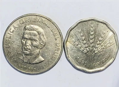 Uruguay  ~ (2) coin - 2 Nuevos  Pesos  1981 - 10 Pesos 1973 ~  Uruguayan Coin - Image 1 of 2