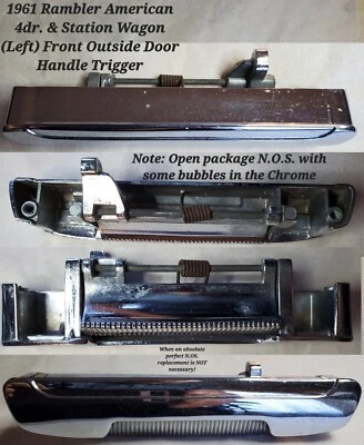 Rambler American левая передняя наружная дверная ручка 1961 ~ 4dr/SW 3446837 ~ открытая упаковка. - Изображение 1 из 3