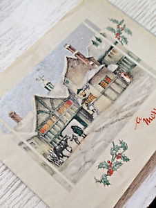 Vintage 1940's Christmas Snow Horse Scene Xmas Greeting Card (EB7109)
