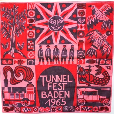 Bufanda cuadrada vintage 1965 Tunnel Fest Baden Alemania años 60 rosa alemana europea Foto 1 de 4